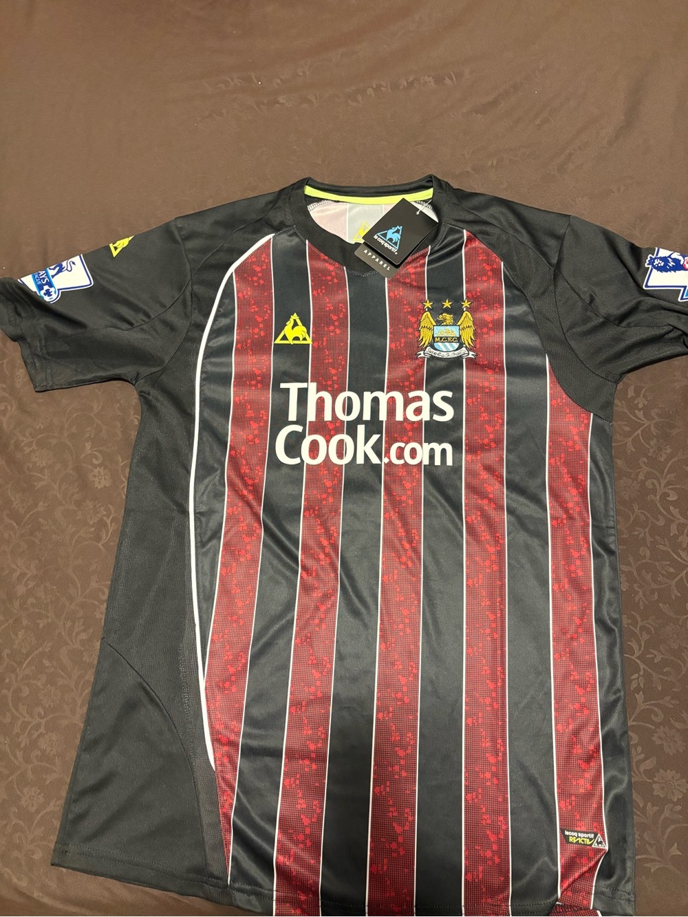 Le Coq Sportif Black and Red Striped Men’s Football Jersey